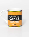 Mug with humorous quote from cycling legend Eddy Merckx design on a white background