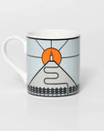 Mug with famous cycling destination Ventoux, design is of mountain and sunset on a white background
