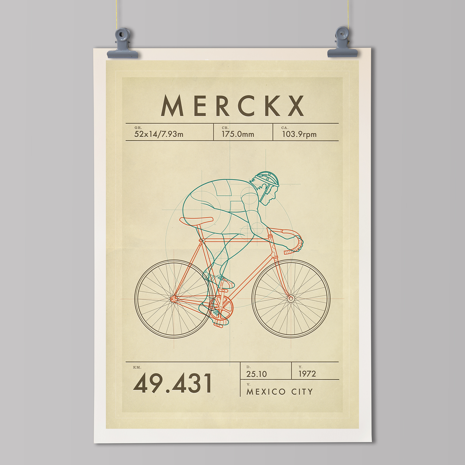 Eddy Merckx The Hour Record Cycling Art Print Handmade