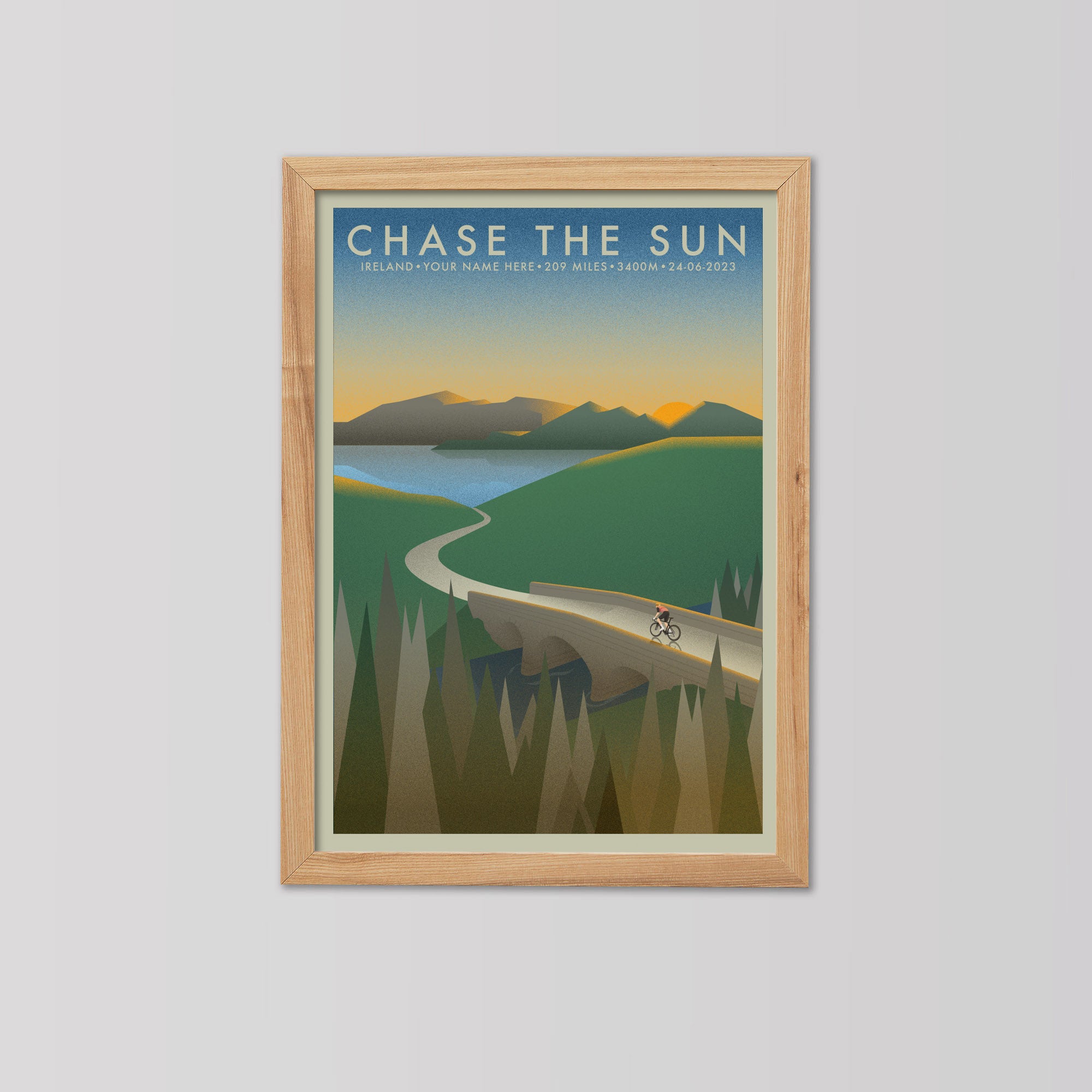 Chase The Sun Ireland [Personalised] - The Adventure Collection - Cycling Art Print