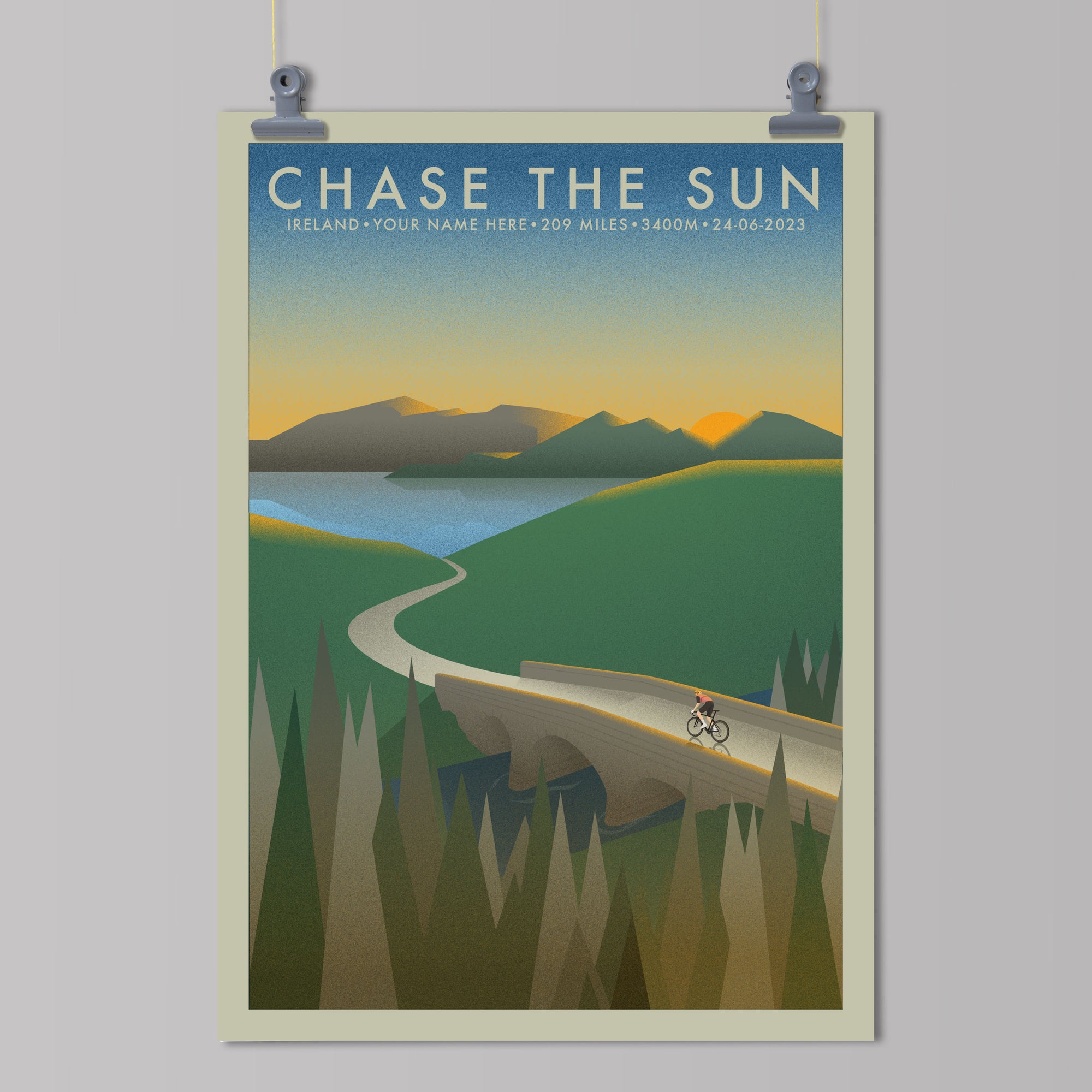 Chase The Sun Ireland [Personalised] - The Adventure Collection - Cycling Art Print