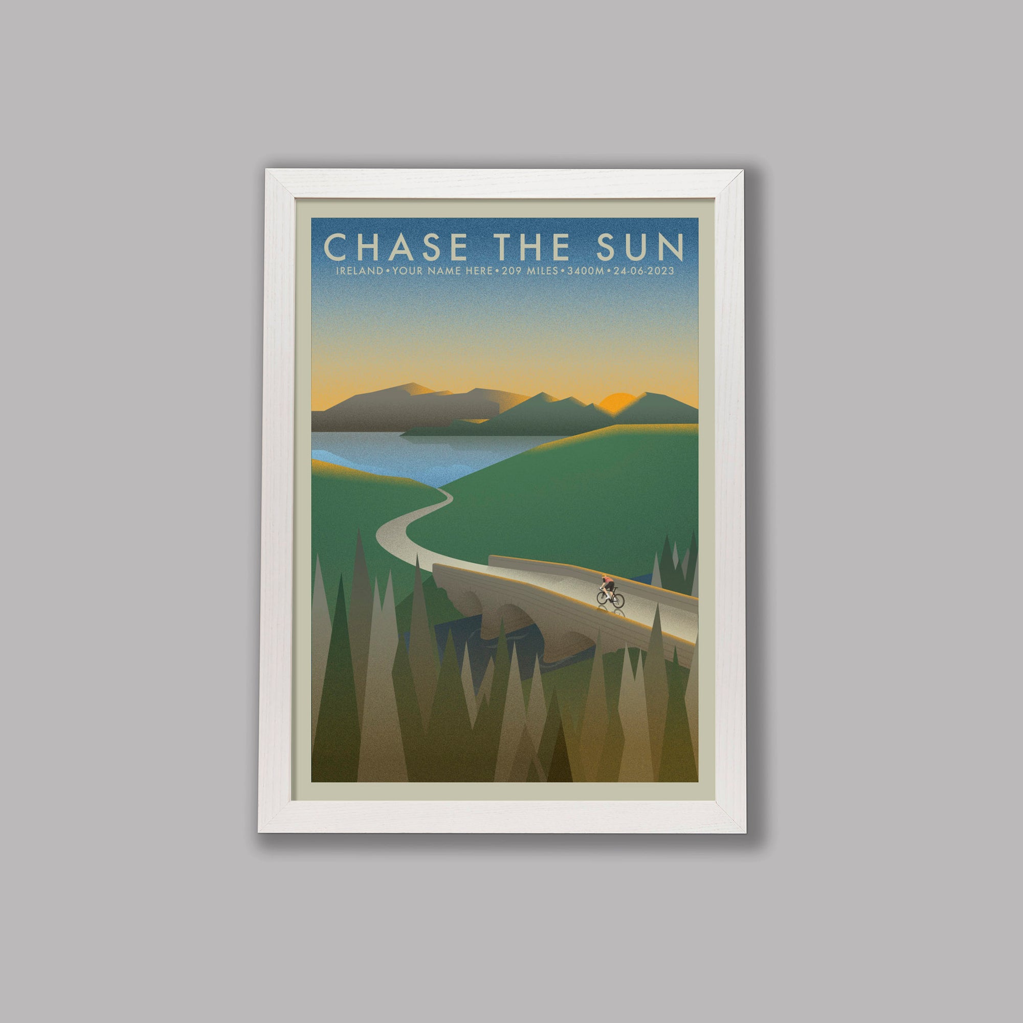 Chase The Sun Ireland [Personalised] - The Adventure Collection - Cycling Art Print