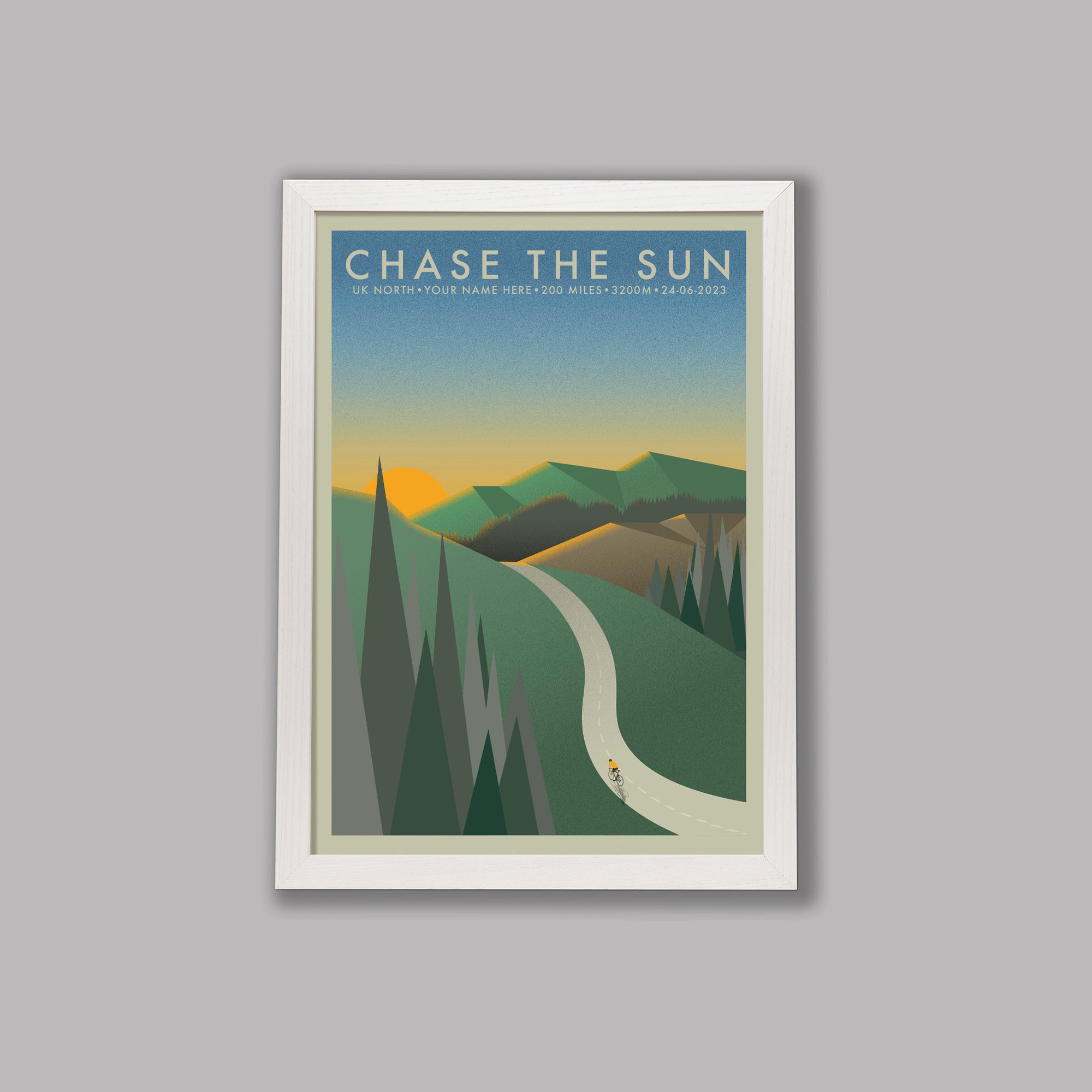 Chase The Sun North [Personalised] - The Adventure Collection - Cycling Art Print