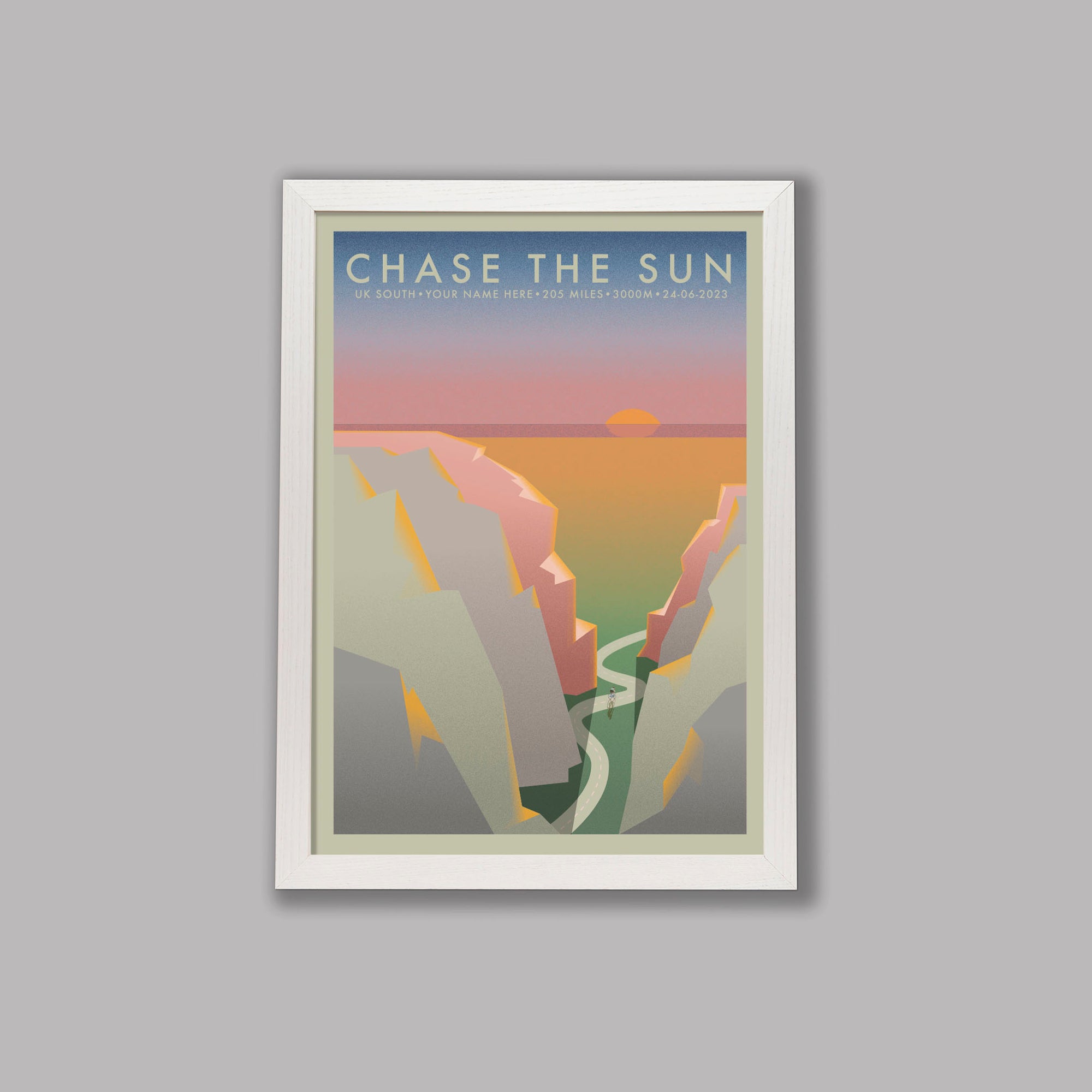 Chase The Sun South [Personalised] - The Adventure Collection - Cycling Art Print