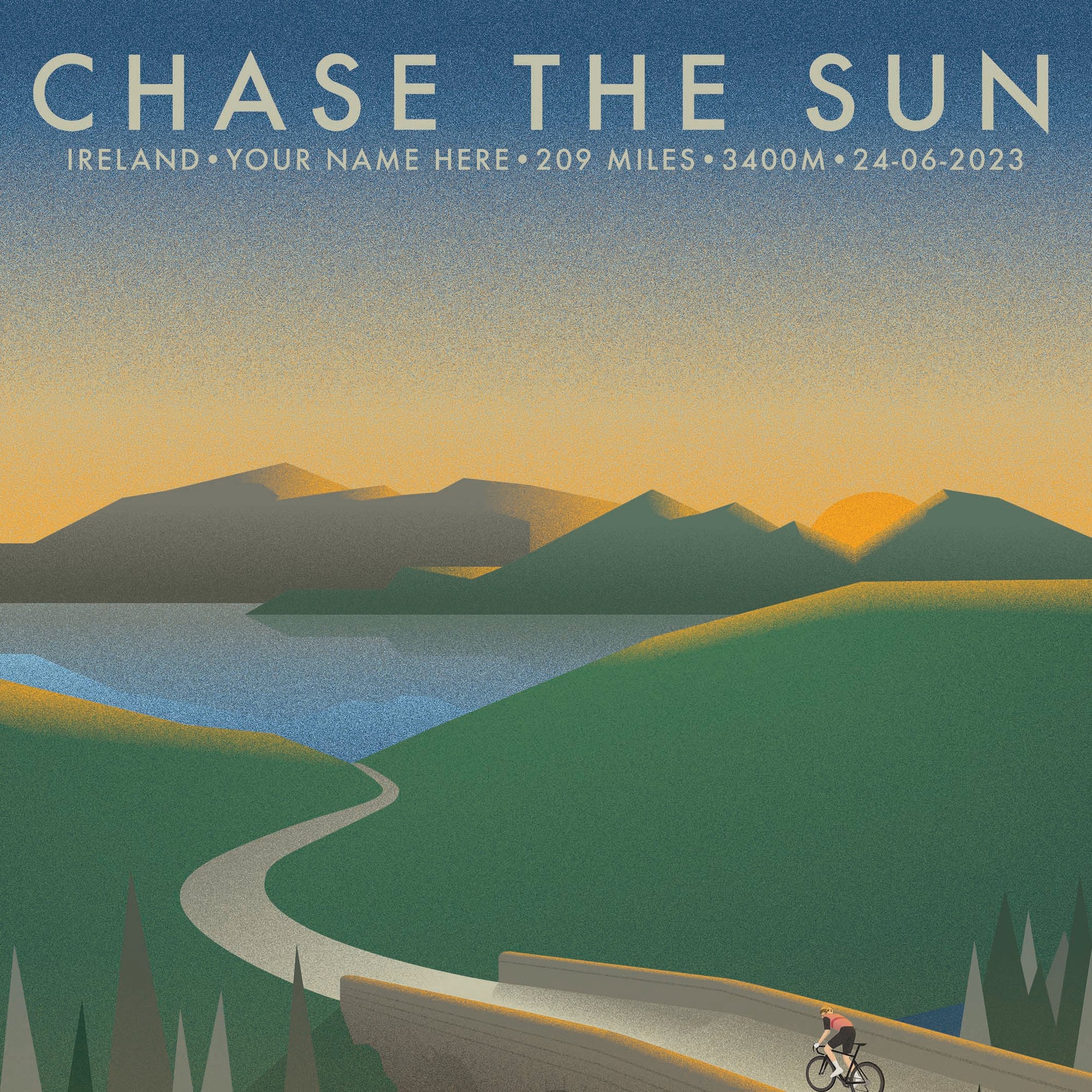 Chase The Sun Ireland [Personalised] - The Adventure Collection - Cycling Art Print