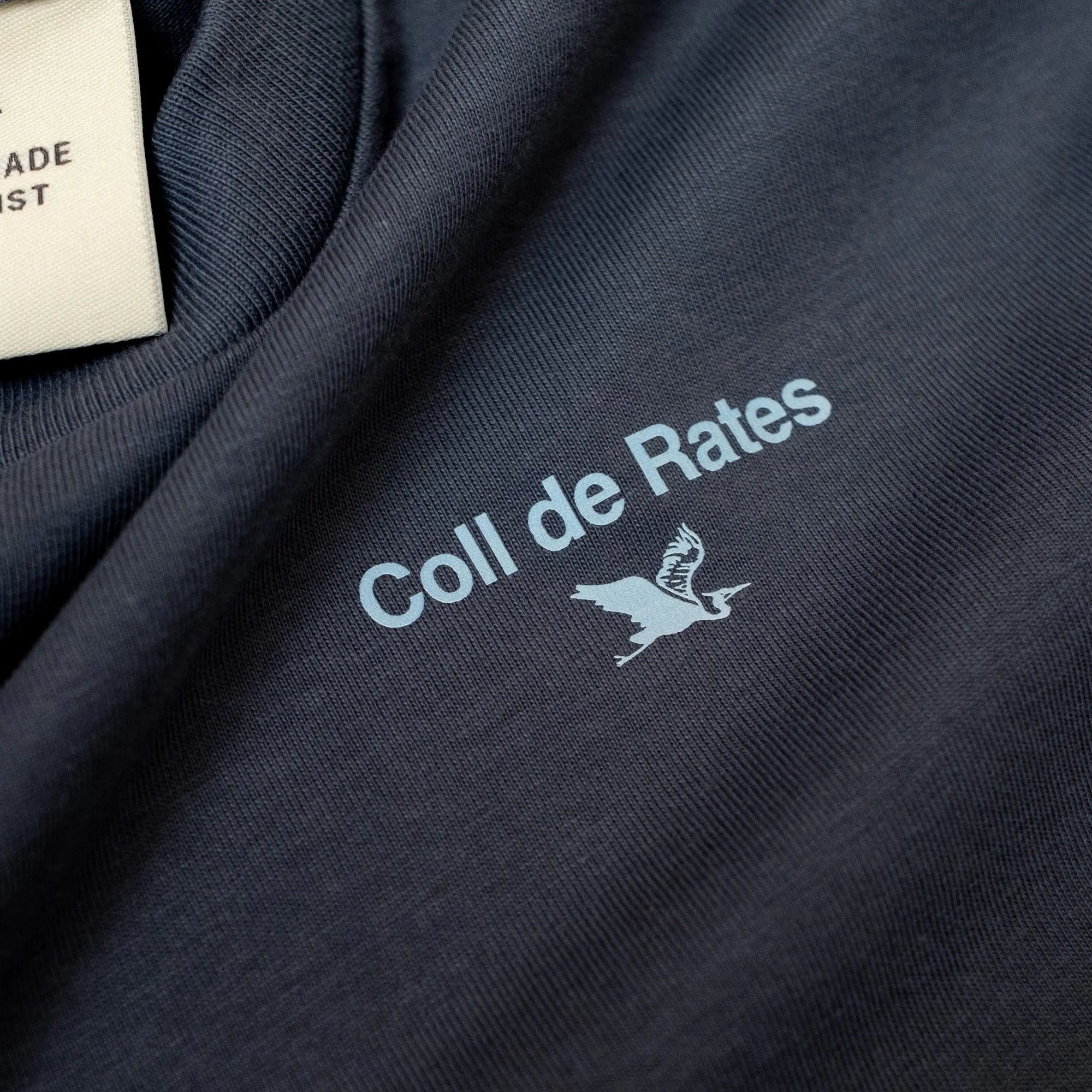 Navy blue Climb Profiles t-shirt with Spanish bicycle climb 'Coll de Rates' logo . By The Handmade Cyclist.