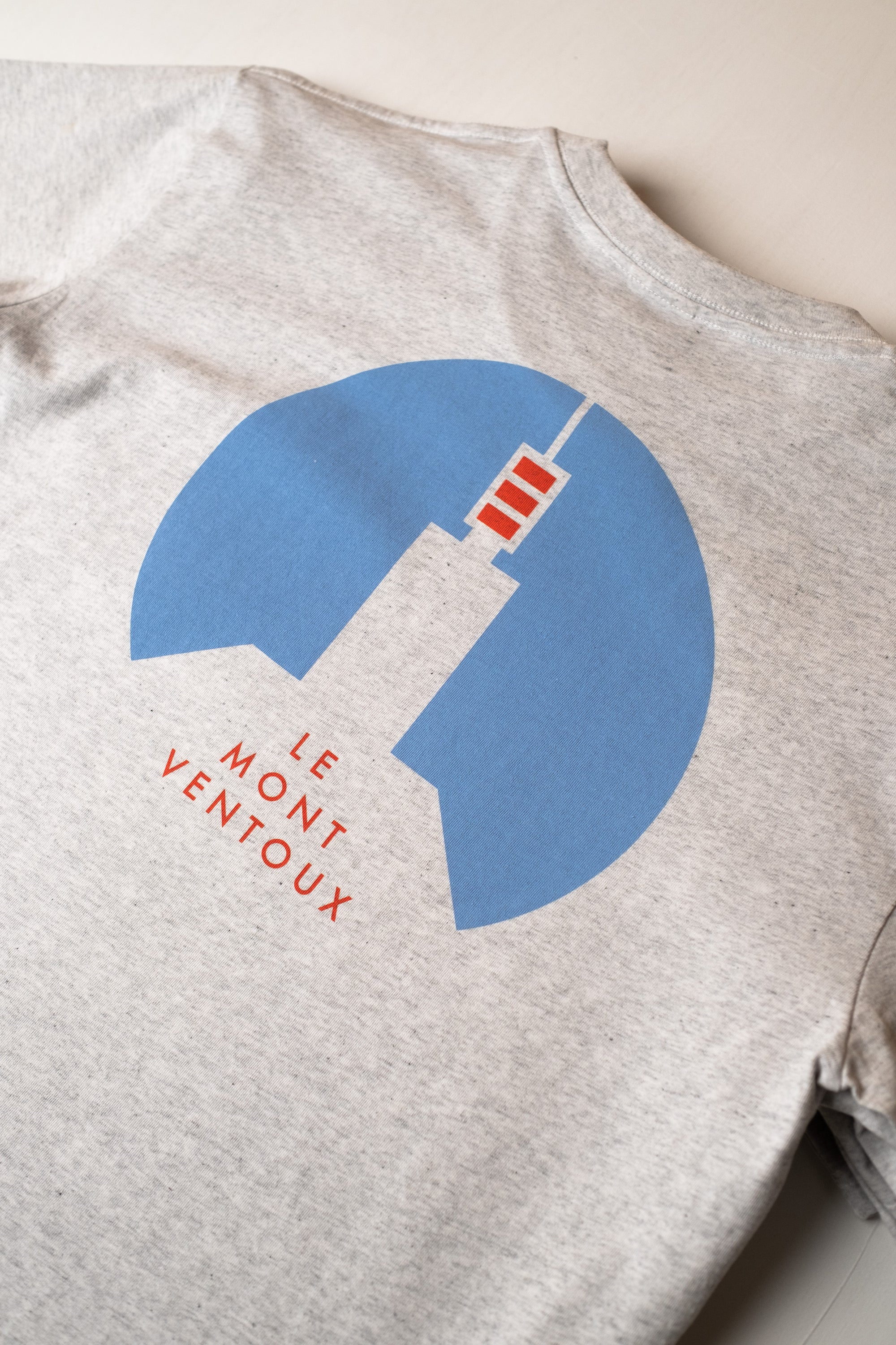 Le Mont Ventoux cycling print design on White Heather t-shirt, by Handmade Cyclist.