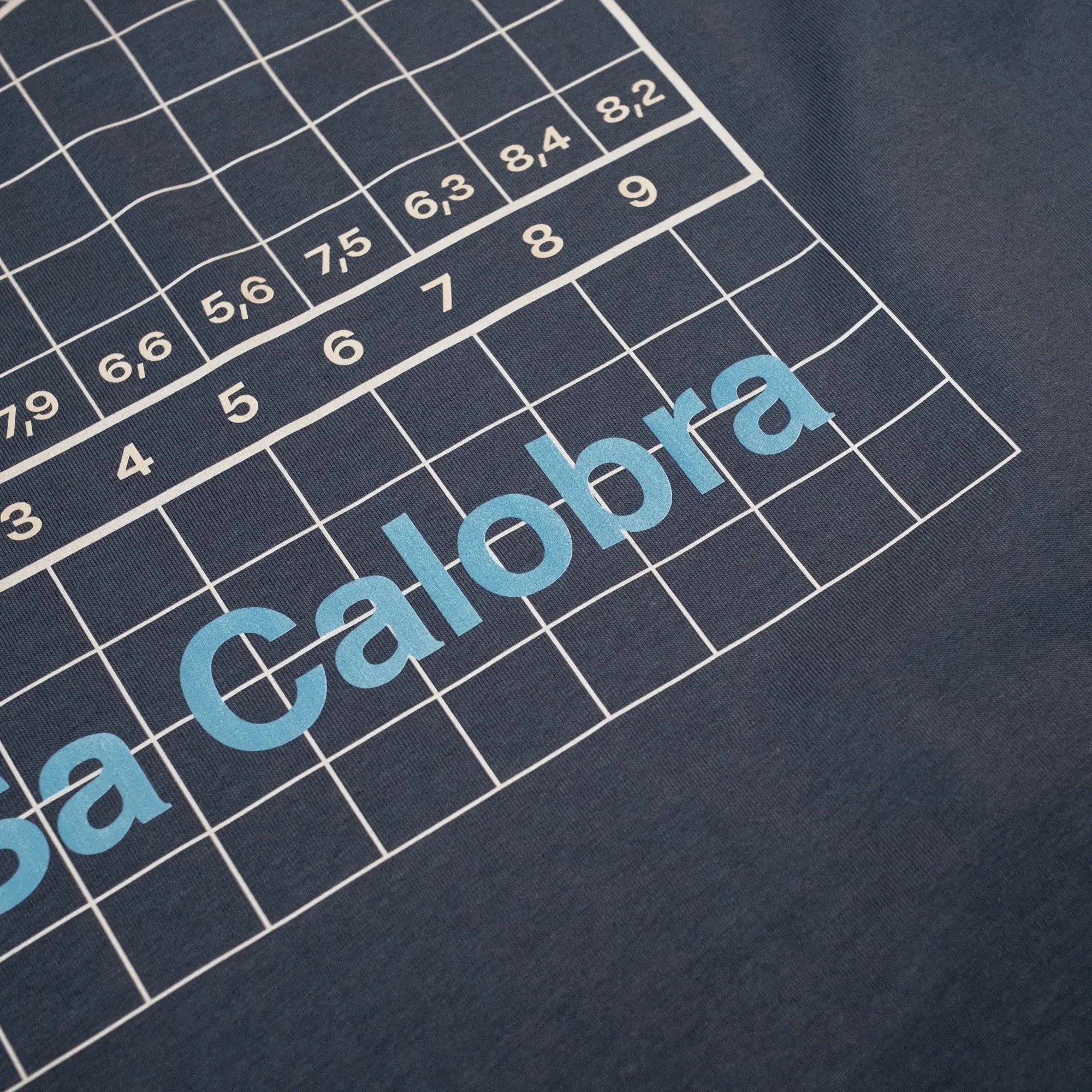 Navy Blue Climb Profiles t-shirt with Majorca's cycling climb Sa Calobra graphic, by The Handmade Cyclist.