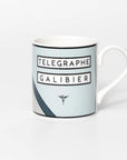 Mug with famous cycling destination mountain and tower design on a white background