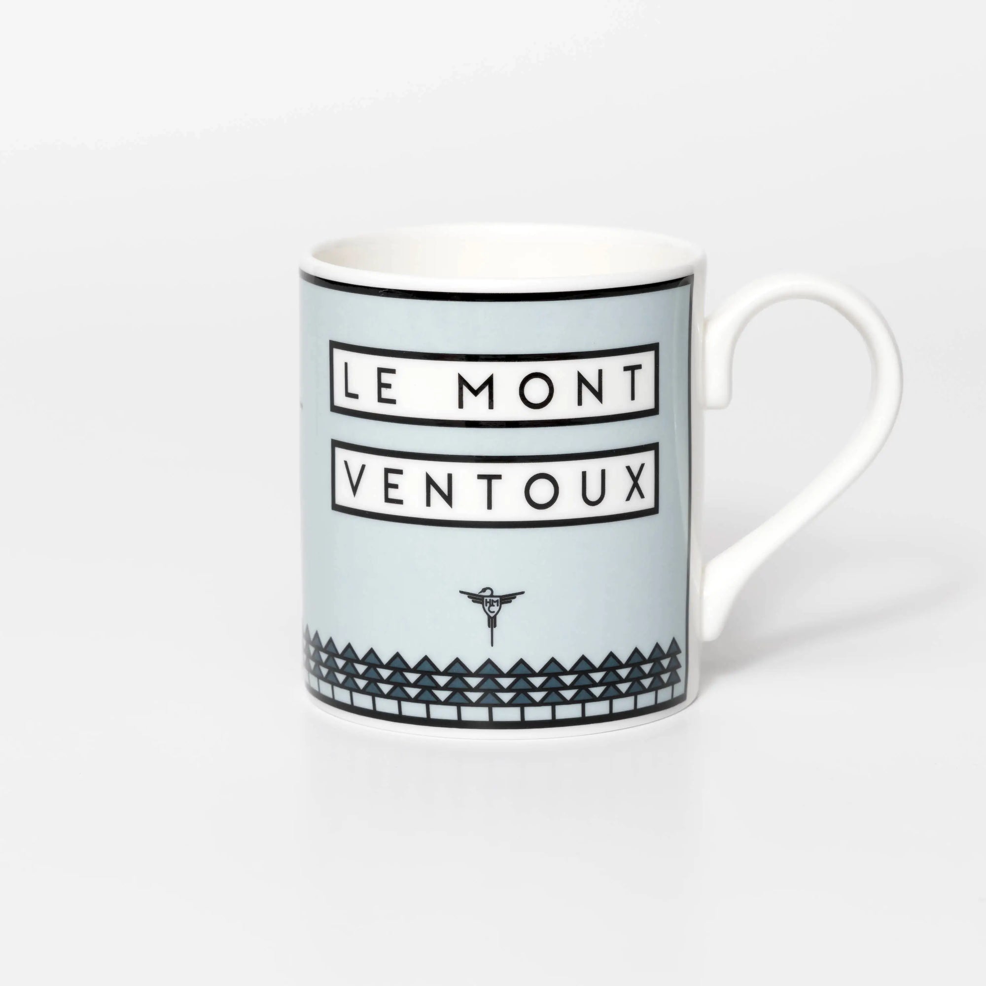 Mug with famous cycling destination Ventoux, design is of mountain and sunset on a white background