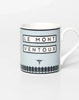 Mug with famous cycling destination Ventoux, design is of mountain and sunset on a white background