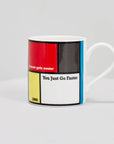Greg Lemond famous cycling quote "it never gets easier, you just go faster" on coffee mug.